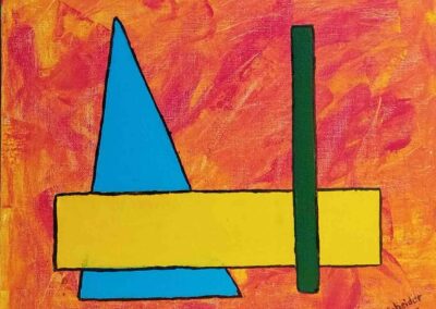 Abstrakte geometrische Komposition mit klaren Formen und starken Farben von Carola Scheider